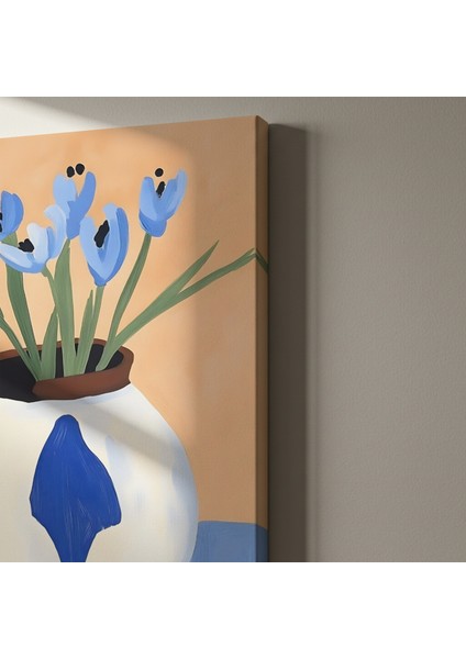 Modern Mavi Çiçekler Vazoda Soyut Tablo indirimleri