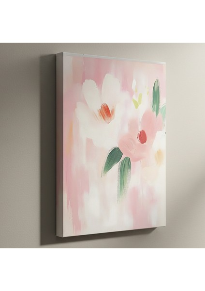 Pembe ve Beyaz Çiçekler Soyut Tablosu