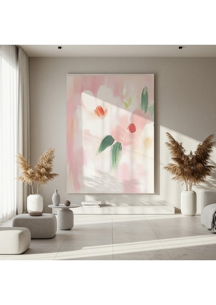 Pembe ve Beyaz Çiçekler Soyut Tablosu fırsatları