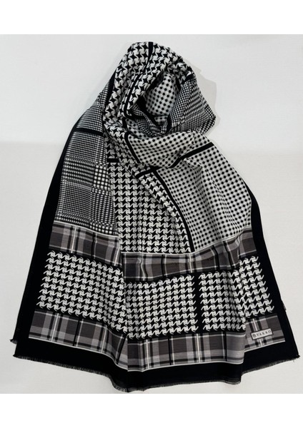 Pamuk Ipek Desenli Şal 41705-SIYAH-GRI