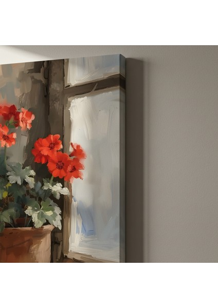 Pencere Kenarında Saksıda Kırmızı Pelargonyumlar Tablosu indirimleri