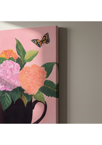 Pembe Arka Planlı Ortanca Buket Tablosu indirimleri