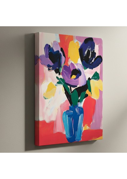 Soyut Tarzda Mor, Sarı ve Mavi Çiçekler Tablosu