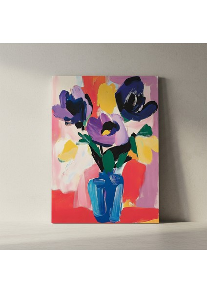 Soyut Tarzda Mor, Sarı ve Mavi Çiçekler Tablosu fiyatları