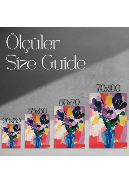 Soyut Tarzda Mor, Sarı ve Mavi Çiçekler Tablosu modelleri