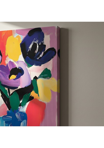 Soyut Tarzda Mor, Sarı ve Mavi Çiçekler Tablosu indirimleri