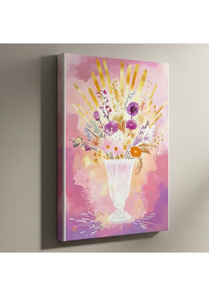 Altın Detaylı Çiçek Buketi Soyut Tablosu