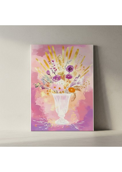 Altın Detaylı Çiçek Buketi Soyut Tablosu fiyatları