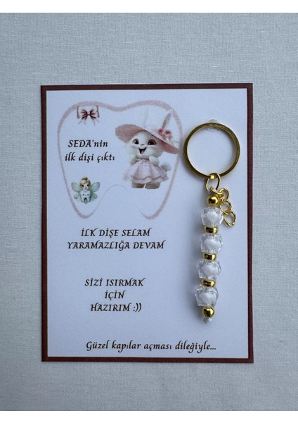 72 Adet Beyaz Renk Isme Özel Ilk Dişim Çıktı Diş Partisi Diş Buğdayı Hatırası Hediyelik Anahtarlık