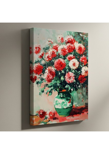 Kırmızı Beyaz Krizantemler Soyut Tablosu