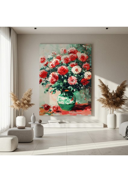 Kırmızı Beyaz Krizantemler Soyut Tablosu fırsatları