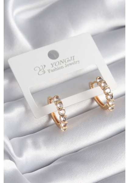 Pirinç Gold Renk Zirkon Taşlı Halka Model Kadın Küpe TG27BKP10015