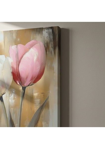 Modern Tarz Pembe Beyaz Lale Çiçekleri Yağlıboya Tablosu indirimleri