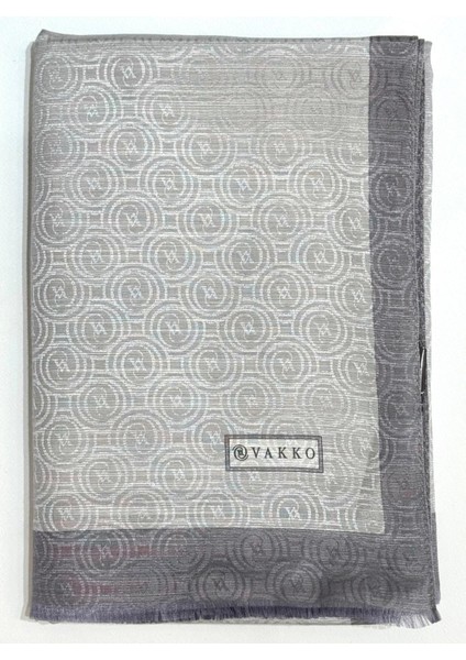 Pamuk Ipek Şeritli Monogram Şal 41728-GÜMÜŞ