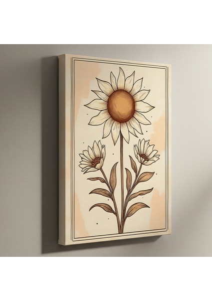 Ayçiçeği ve Çiçekler Botanik Illüstrasyon Tablosu