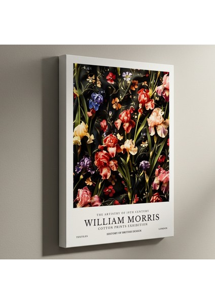 Karanlık Fon Üzerinde William Morris Tarzı Iris Çiçekleri Tablosu