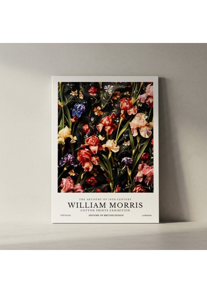 Karanlık Fon Üzerinde William Morris Tarzı Iris Çiçekleri Tablosu fiyatları