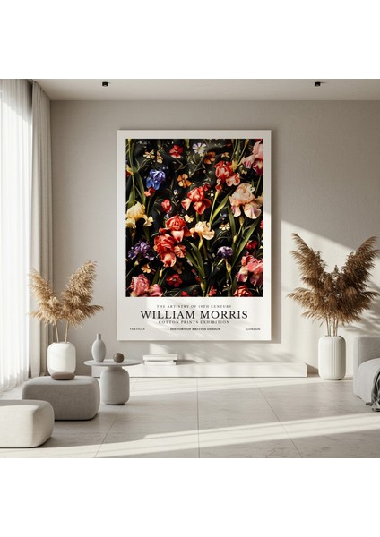 Karanlık Fon Üzerinde William Morris Tarzı Iris Çiçekleri Tablosu fırsatları