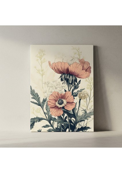 Pembe ve Yeşil Tonlarında Botanik Çiçek Baskılı Tablo fiyatları