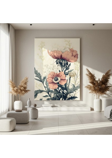 Pembe ve Yeşil Tonlarında Botanik Çiçek Baskılı Tablo fırsatları
