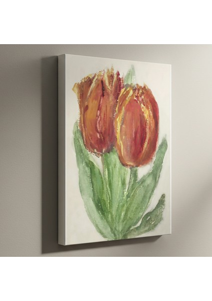 Koyu Kırmızı Tonlarda Suluboya Lale Tablosu