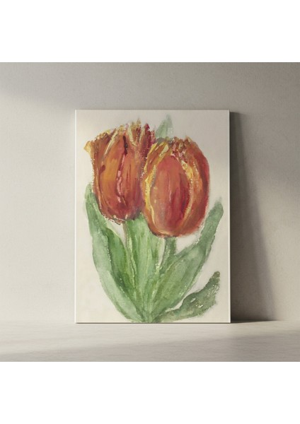 Koyu Kırmızı Tonlarda Suluboya Lale Tablosu fiyatları