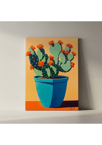 Turkuaz Saksıda Çiçekli Kaktüs Modern Sanat Tablosu fiyatları