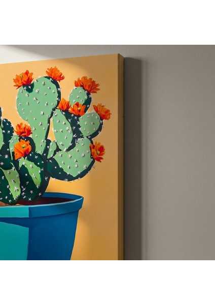 Turkuaz Saksıda Çiçekli Kaktüs Modern Sanat Tablosu indirimleri