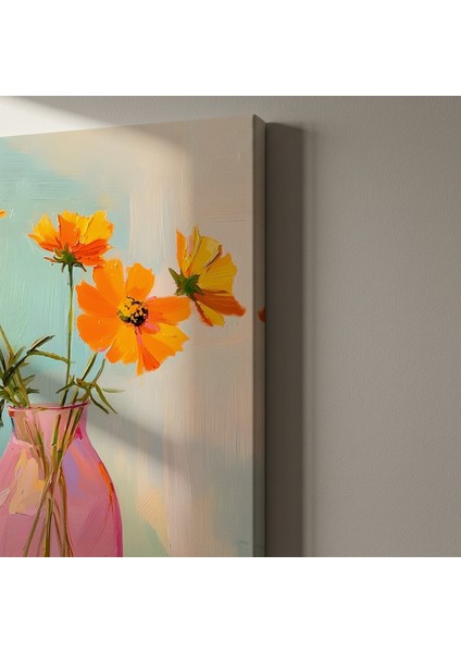 Pembe Vazoda Turuncu Kozmos Çiçekleri Tablosu indirimleri