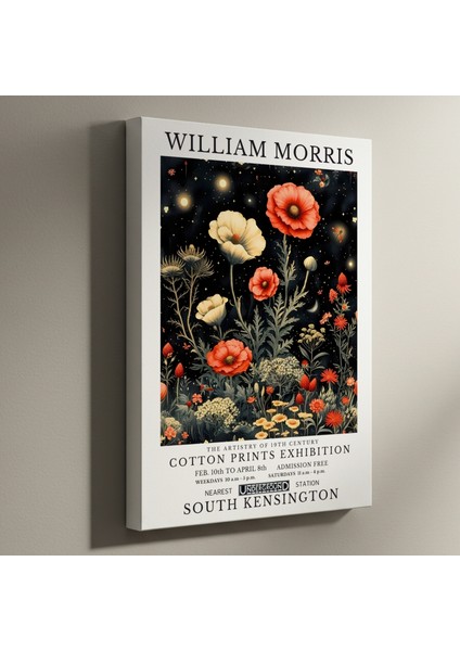 William Morris Tarzı Gece Bahçesi Botanik Illüstrasyon Tablosu