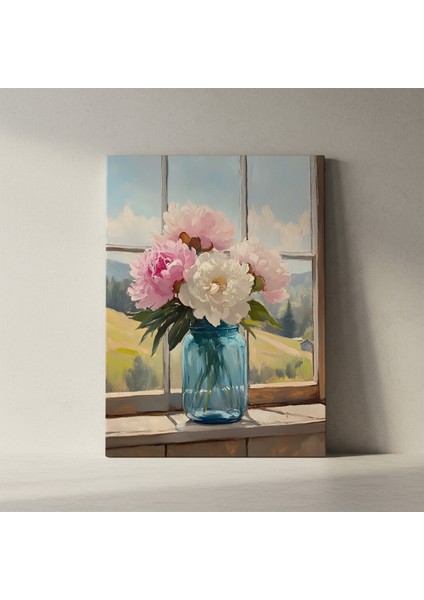 Pencere Manzaralı Şirin Bir Peonies Tablosu fiyatları