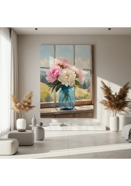Pencere Manzaralı Şirin Bir Peonies Tablosu fırsatları