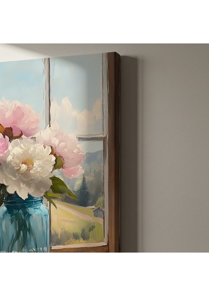 Pencere Manzaralı Şirin Bir Peonies Tablosu indirimleri