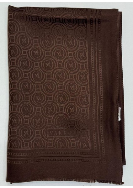Jakarlı Ipek Özel Seri Monogram Şal 41364-KOYU Kahve