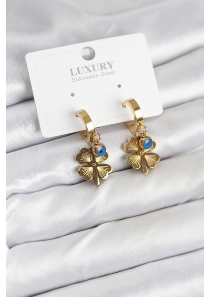 316L Çelik Nazarlı Yonca Model Kadın Küpe - Lisinya