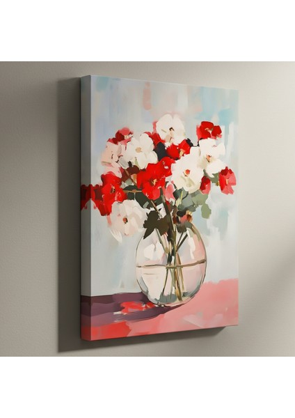 Kırmızı Beyaz Çiçekler Soyut Tablosu
