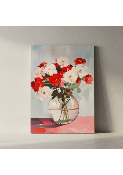 Kırmızı Beyaz Çiçekler Soyut Tablosu fiyatları