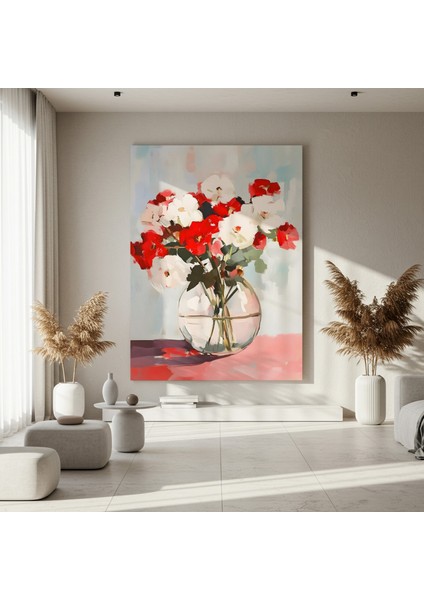 Kırmızı Beyaz Çiçekler Soyut Tablosu fırsatları