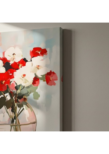 Kırmızı Beyaz Çiçekler Soyut Tablosu indirimleri