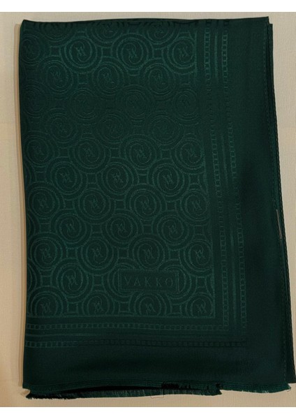 Jakarlı Ipek Özel Seri Monogram Şal 41364-ZÜMRÜT Yeşili