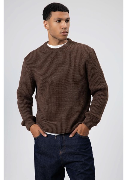 Bisiklet Yaka Oversize Triko Kazak Vizon fiyatları