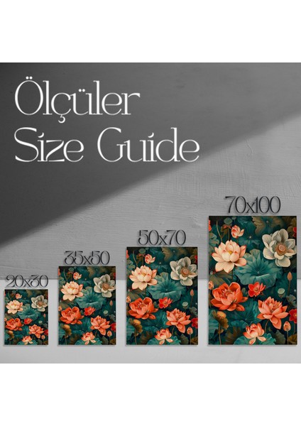 Zümrüt Yeşili ve Turuncu Tonlarında Lotus Çiçeği Tablosu modelleri