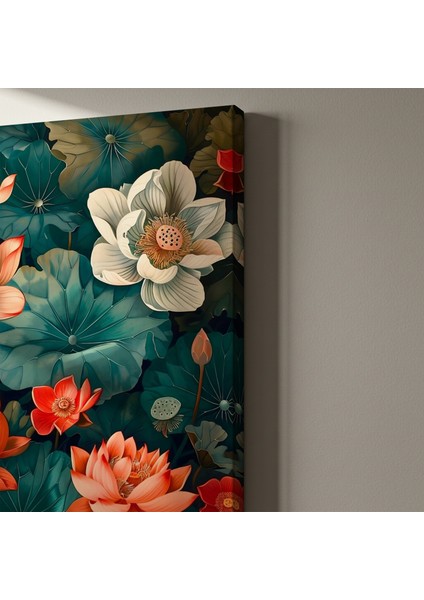 Zümrüt Yeşili ve Turuncu Tonlarında Lotus Çiçeği Tablosu indirimleri