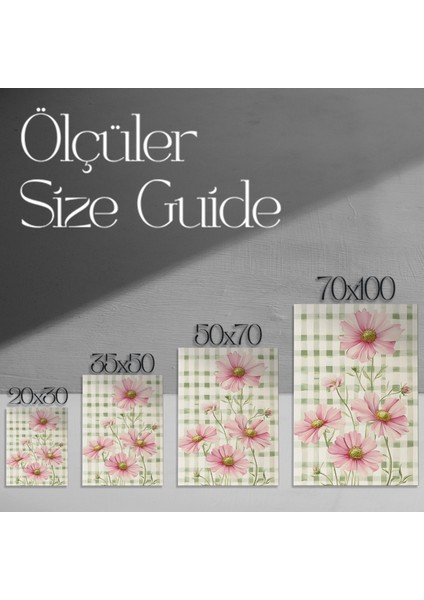 Gingham Desenli Pembe Kozmos Çiçekleri Tablosu modelleri
