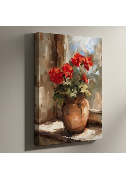 Kırmızı Sardunya Çiçekleri Yağlıboya Tablosu