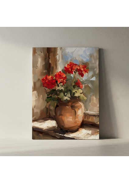 Kırmızı Sardunya Çiçekleri Yağlıboya Tablosu fiyatları