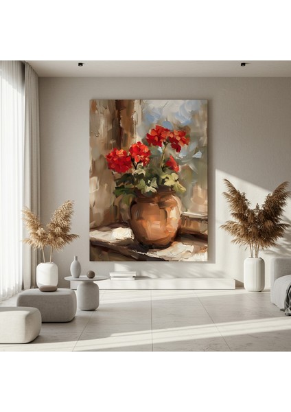 Kırmızı Sardunya Çiçekleri Yağlıboya Tablosu fırsatları