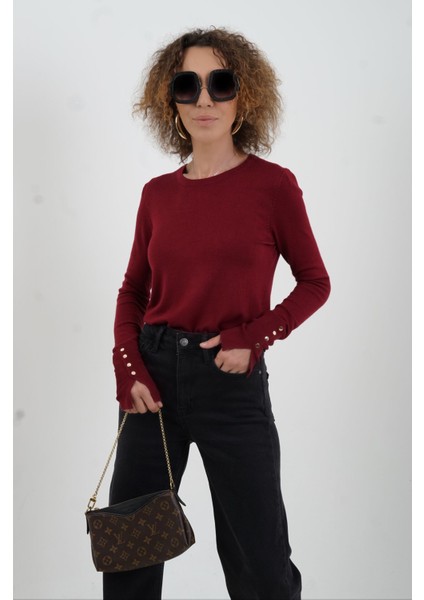 Bordo O Yaka Kolu Droplu Kazak