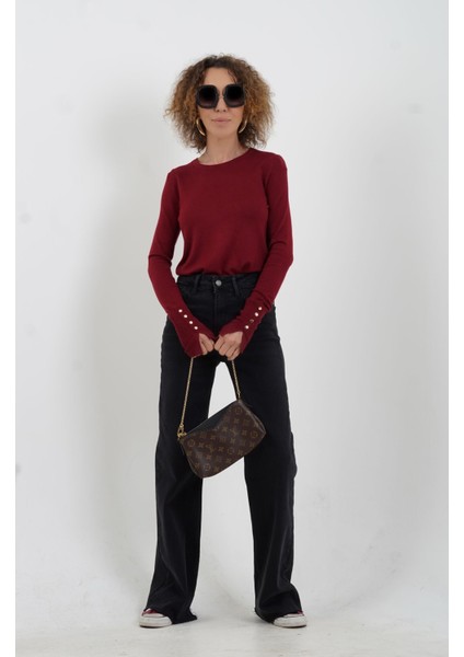 Bordo O Yaka Kolu Droplu Kazak fiyatları