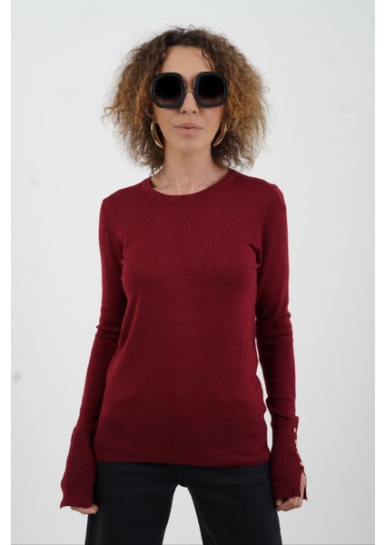 Bordo O Yaka Kolu Droplu Kazak modelleri